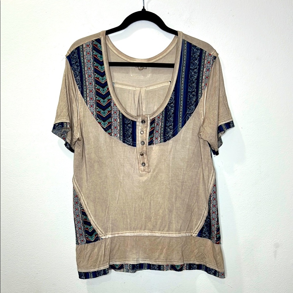 POL Bohemian Beige and Blue Women's Top